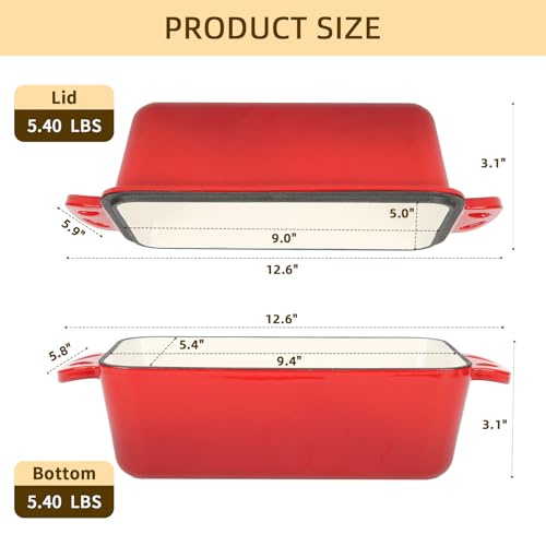 9x5 Enameled Cast Iron Loaf Pan with Lid (Red)
