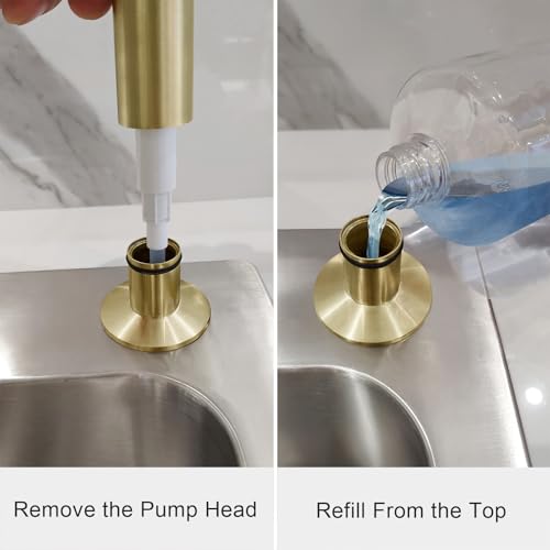 Brushed Gold Brass Built in Dish Soap Dispenser with 17 OZ Bottle (Brushed Gold)