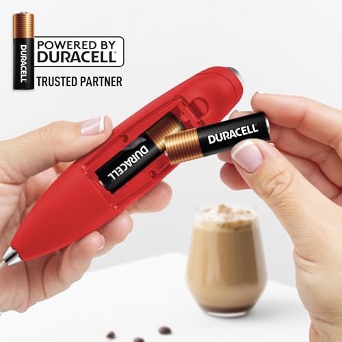 Powerful Milk Frother Wand With Duracell Batteries (20 - Red / Triple Whisk + Batteries)
