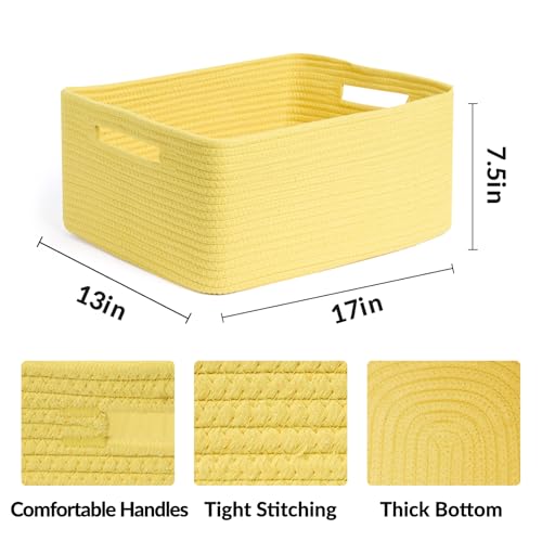 Large Storage Baskets for Organizing (4pcs-L17×W13×H7.5" / Yellow)