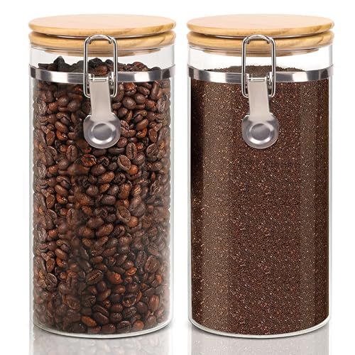 Glass Storage Jars Set Elegant Containers with Airtight Bamboo Lids (Coffee Jar x 2)