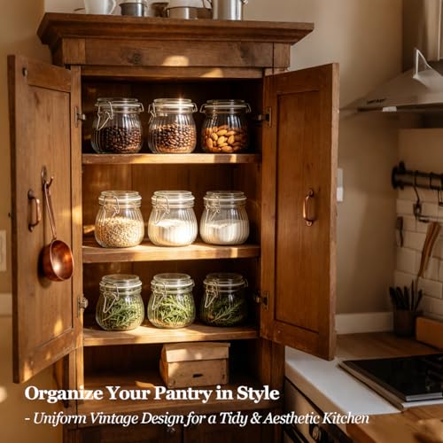 Small Ribbed Glass Jars with Airtight Lids 17 oz 6 Pack Wide Mouth (17 fl oz x 6 - Ribbed)