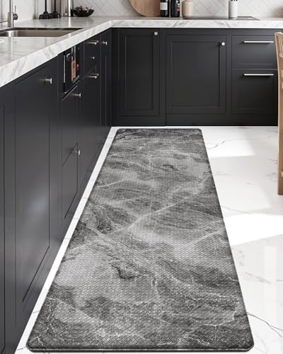 Kitchen Floor Mats Cushioned Anti Fatigue (Grey Marble / 86"L x 23"W x 0.4"Th)