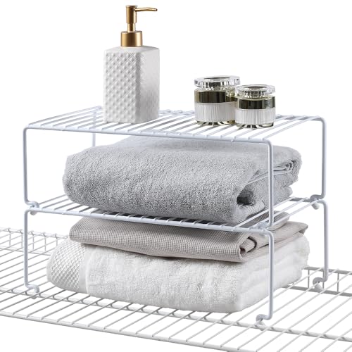 6-Pack Large (15.7x8.54inch) Multi-Level Organizer Rack, Kitchen Shelves for Spice Organization for Cabinet, Pantry Organizers and Storage, Wire Extra Shelf, Desk Organizer, Stackable, White (6-Pack / Large Stackable)