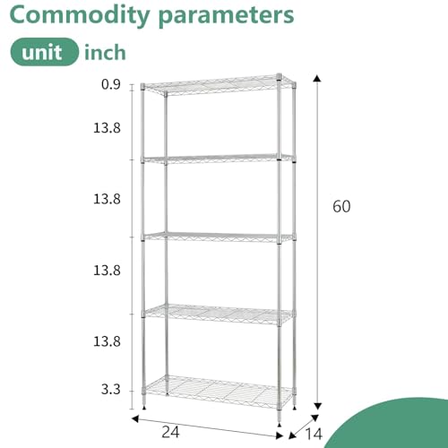 5 Tier Wire Shelf (Chrome / 24×14×60)