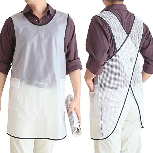 100% Waterproof Cross Back Apron With Pockets For Women Men Dishwashing (White Transparent)
