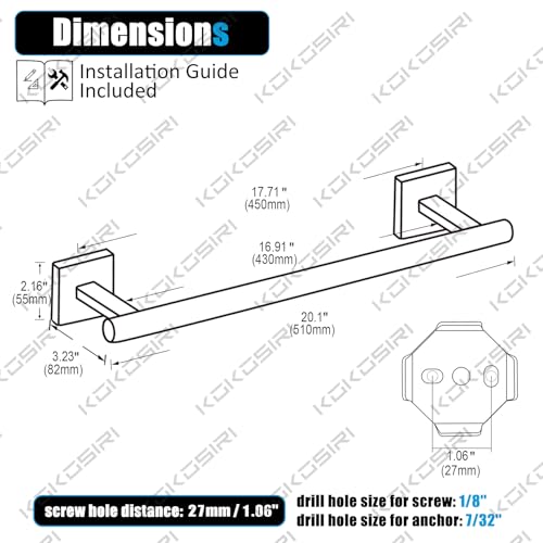 Single Towel Bar Bathroom Towel Holder for Bath Kitchen 20 Inch Necklace Holder Wall Mounted Chrome Stainless Steel B4005CH (Polished Chrome / 20-Inch)