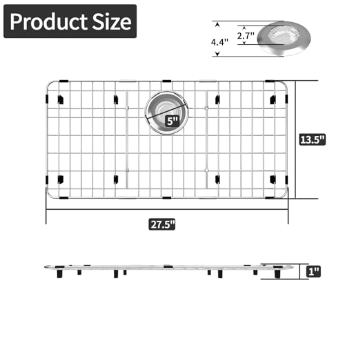 27.5'' x 13.5'' Stainless Steel Sink Protector with Sink Strainer (27.5''x13.5''/Rear Drain)