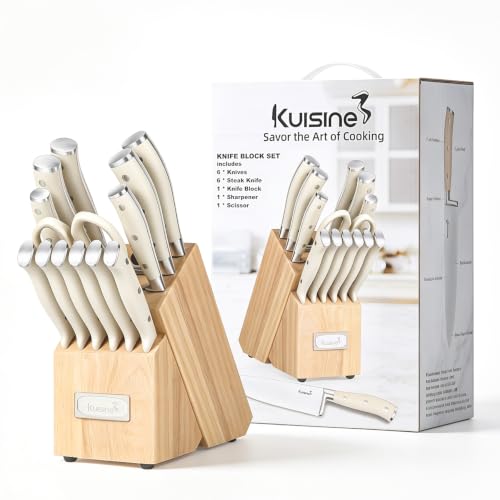 Upgraded Knife Set High Carbon Stainless Steel Ultra Sharp Blade Ergonomic Handle (Ivory Pro H / 15)