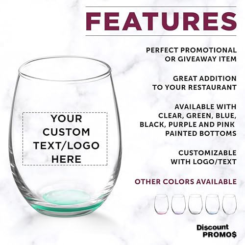 Custom Stemless Wine Glasses by ARC 5.5 oz Set of 12 (- Custom - Green / 12/50/100 Glasses)
