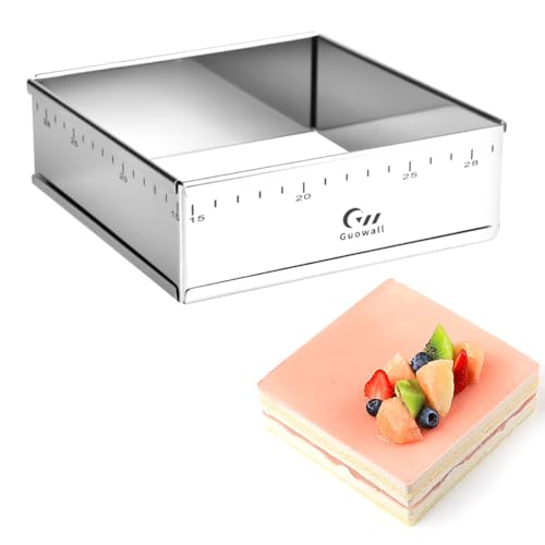 Extensible Square Cake Ring Mold Adjustable Stainless Steel Mousse Ring Detachable Nonstick Cake Cutter Pastry Shaping for DIY Baking ((6.2-11.8) × (6.2-11.8) × 2 in)