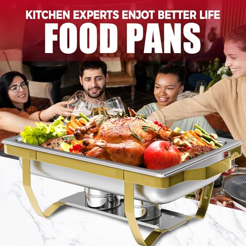 Rectangular Chafing Dish Buffet Sets of 2 (2-Pack / Gold Frame)