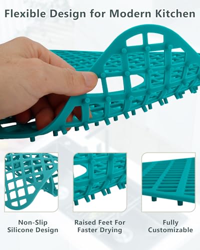 2 Pack Silicone Sink Mat Protector for Kitchen Sink (Green)
