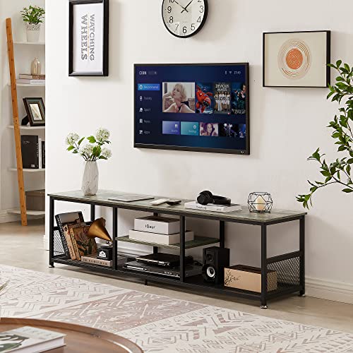 TV Stand for Televisions up to 80 Inch 70" Entertainment Center with Open Storage Shelves for Living Room (Grey +Metal / 70 Inches / N0 Power Outlets)