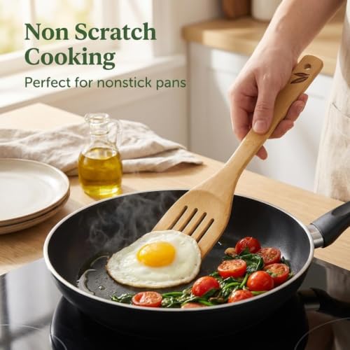 Dishwasher Safe Wooden Spoons for Cooking 6 Pc Kitchen Utensil Set