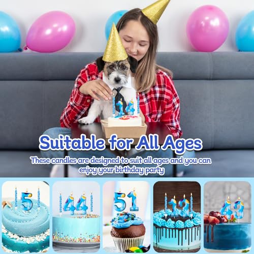 13PCS Blue Dog Paw Birthday Candles Set Cake Topper Numeral Birthday Candles for Boy Girl Dog Paw Decoration (Blue+Yellow+White / 4)