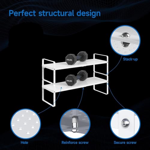 Expandable Cabinet Shelf Organizer Adjustable Metal Spice Rack Stackable Freestanding Counter Storage Shelves for Kitchen Cabinet Under Sink Office Desk (White - 3pack - L16.5-27'' * W8'' * H9.6'')