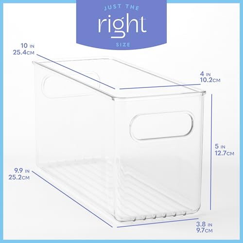 Plastic Food Storage 6 Pack Clear Container Bin with Handles for Organizing Kitchen (10x4x5)