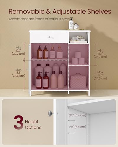 Bathroom Storage Cabinet (1 Drawer + 2 Doors + 3 Open Compartments / 11.8"D x 29.5"W x 31.5"H / White)
