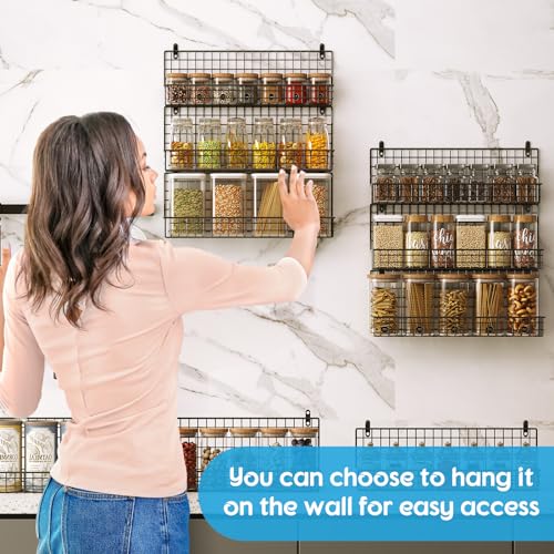 9 Tier Spice Rack Organizer with Door Hook (Black-9 tier)