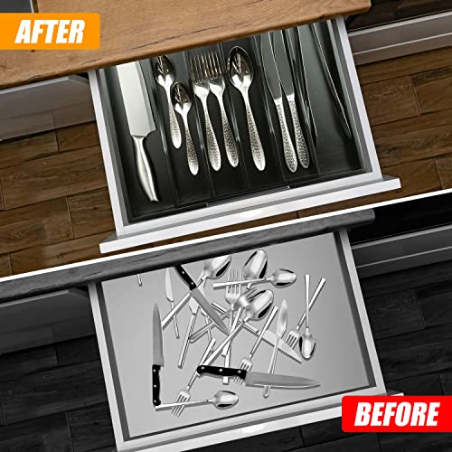 Kitchen Silverware Drawer Organizer and Storage Kitchen Gadgets Best Sellers 2025 First Apartment Essentials New Home Must Haves Things Stuff Accessories House Warming Housewarming Hostess Host Gifts (Black / 7 Slots Expandable-2PC)