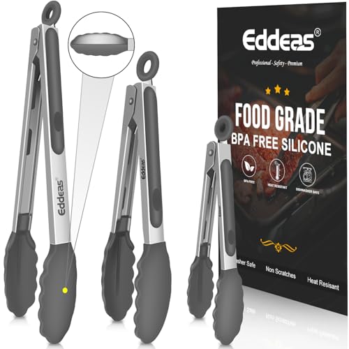 Kitchen Tongs Up To 600°F Silicone Tongs for Cooking 7 (7+9+12 inch / Grey Silicone 3Pcs)