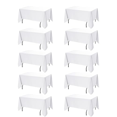 10 Pack White Tablecloths for Rectangle Tables (White / 60x120 In, 10 Pack)