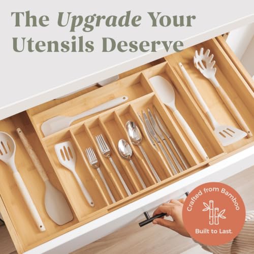 Silverware & Utensil Drawer Organizer (Natural Bamboo / From 18" to 33" Wide)