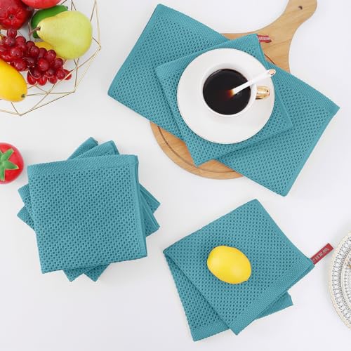 100% Cotton Waffle Weave Kitchen Dish Cloths 8 (Lake Blue / 12 X 12 - 8 Pack)