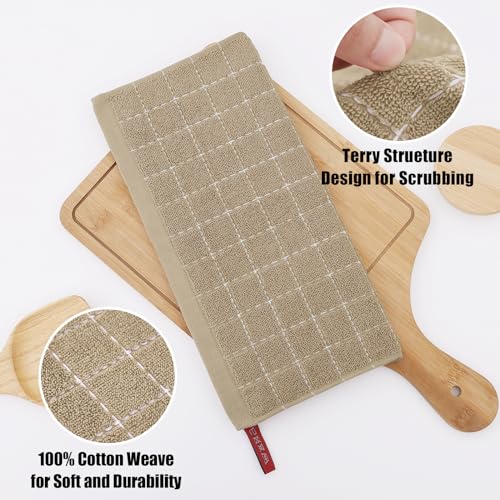 100% Cotton Terry Kitchen Dish Cloths (Tan / 12 X 12 - 8 Pack)