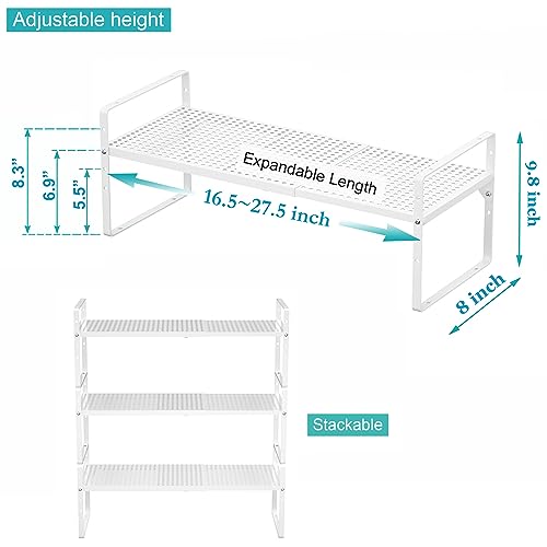 Expandable Cabinet Storage Shelf Organizer Rack (8" Width - 1 Pack / White)