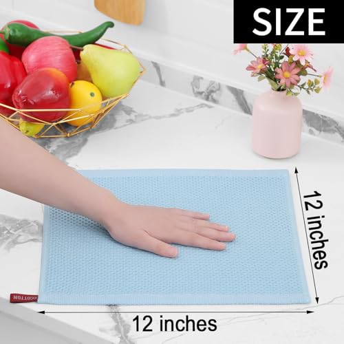 100% Cotton Waffle Weave Kitchen Dish Cloths 8 (Sky Blue / 12 X 12 - 8 Pack)