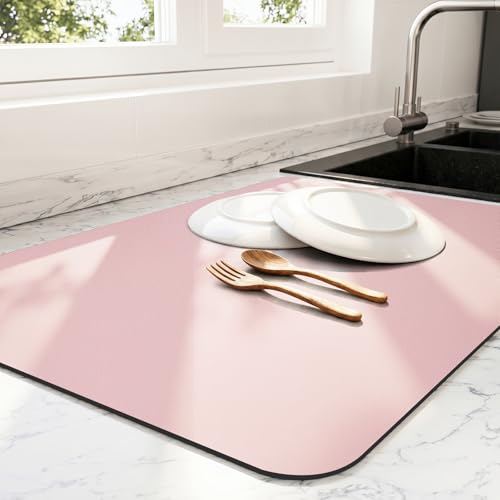 Dish Drying Mat for Kitchen Counter (Pink / 18" x 32")