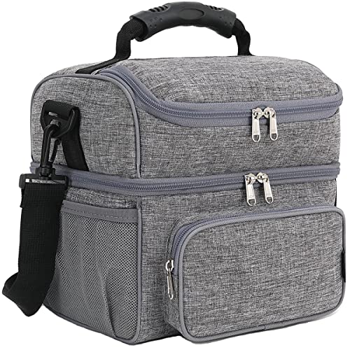 Double Layer Cooler Insulated Lunch Bag Adult Lunch Box Large Tote Bag for Men (Gray)