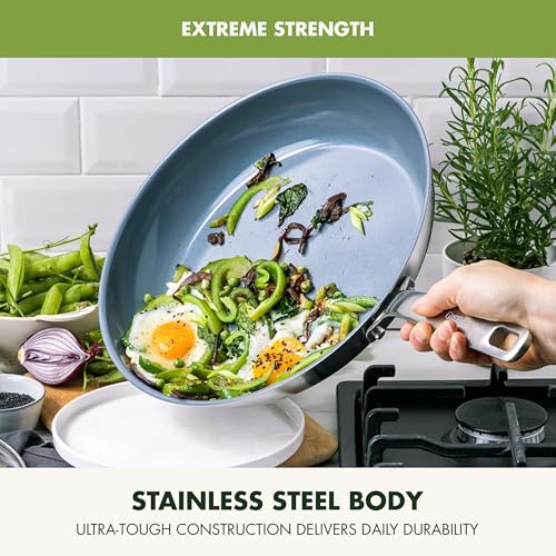 Treviso Stainless Steel Healthy Ceramic Nonstick (12" Frying Pan Skillet with Lid)