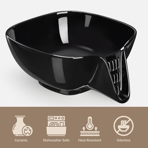 Ceramic Food Strainer with Integrated Drain Spout (Black)
