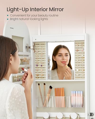 Jewelry Organizer (55"H / Rounded Corner Mirror / Cloud White)