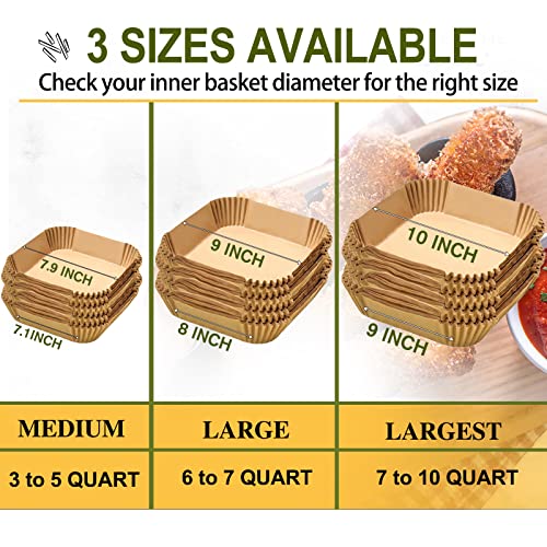 10 Inch Largest Square Air Fryer Liners Disposable for 8 (10''Square)