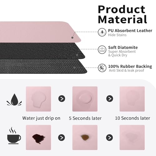 Coffee Mat Absorbent Hide Stain Rubber Backed Dish Drying Mat for Kitchen Counter (Pink / 17" x 31.5")