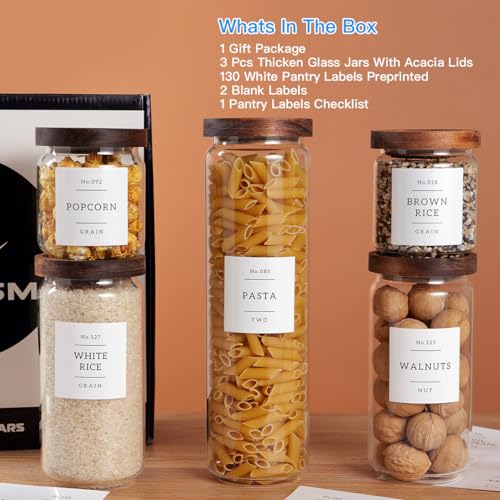 5 Set Glass Pantry Storage Jars with Acacia Airtight Lid (30 oz (5 pcs))
