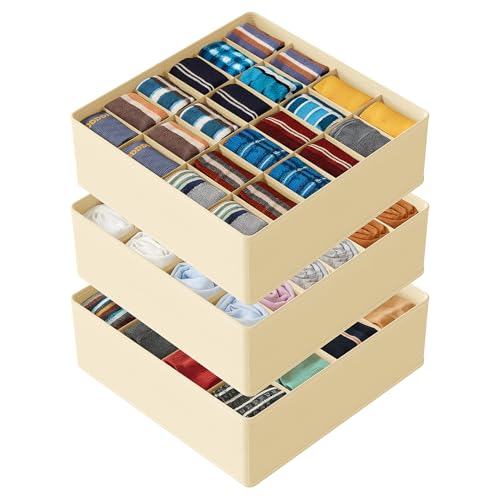 Sock Drawer Organizer Divider 3 Pack (3 Pack / Beige)