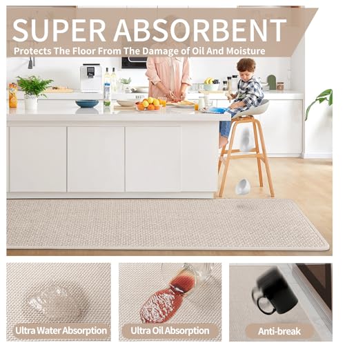 Kitchen Rugs Kitchen Mats for Floor Non Slip Washable Beige 17"x47" (A- Beige / 17"x47")