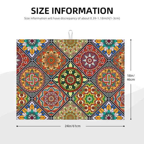 Retro Dish Drying Mat for Kitchen Counter Mandala Colorful Dish Drainer Rack Mats Boho Decor Washable Absorbent Reversible Microfiber Drying Pad Kitchen Accessories 18"x24" (Mandala / 18" x 24")