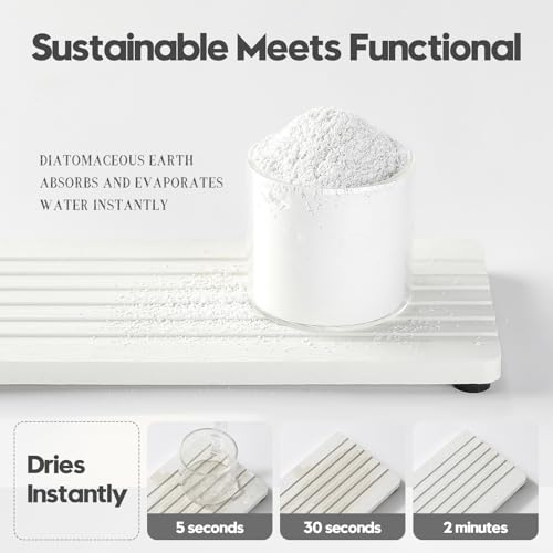 2PCS Diatomite Quick Stone Drying Tray Mat for Bathroom & Kitchen Counter (Ivory / 8"x 3.8")