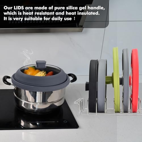Microwave Splatter Cover Glass Splatter Guard Lid with Collapsible Silicone for Food Pot Plate Cover 11.8 inch Light Grey (Light Grey / 11.8 inch)