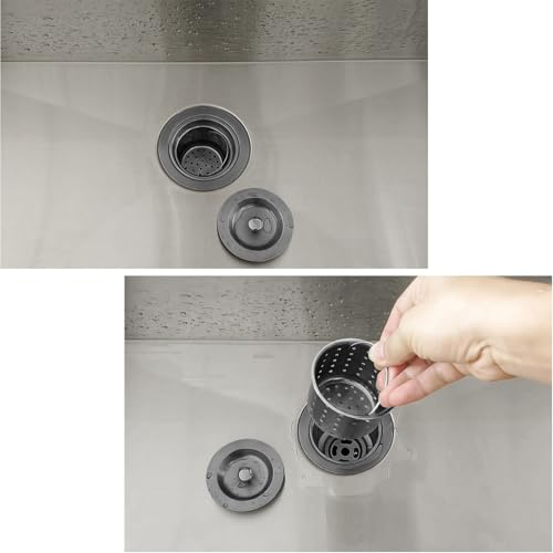 3-1/2-Inch Kitchen Sink Drain Strainer Assembly Kit Gunmetal Black, GZILA Deep Waste Basket Strainer with Sealing Lid Sink Stopper, Dark Gray 304 Stainless Steel (Black)