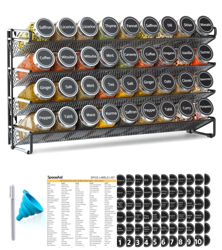 Spice Rack Organizer with 36 Spice Jars (17.2"W × 10.8"H / Black)