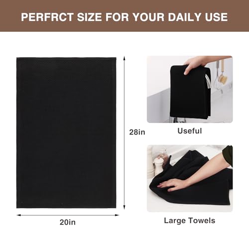 100% Cotton Oversized Waffle Weave Kitchen Towels 8 (Black / 20 X 28 - 8 Pack)