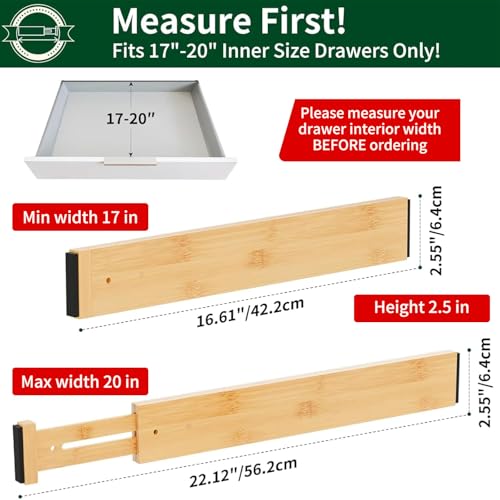 Bamboo Drawer Dividers 2.6" High (6 Pack 17-20"L)