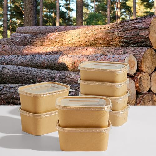 50 Disposable Salad Container for Lunch 25oz Paper Bowls with Lids & Forks (25oz 50 Count / kraft Paper Rectangular)